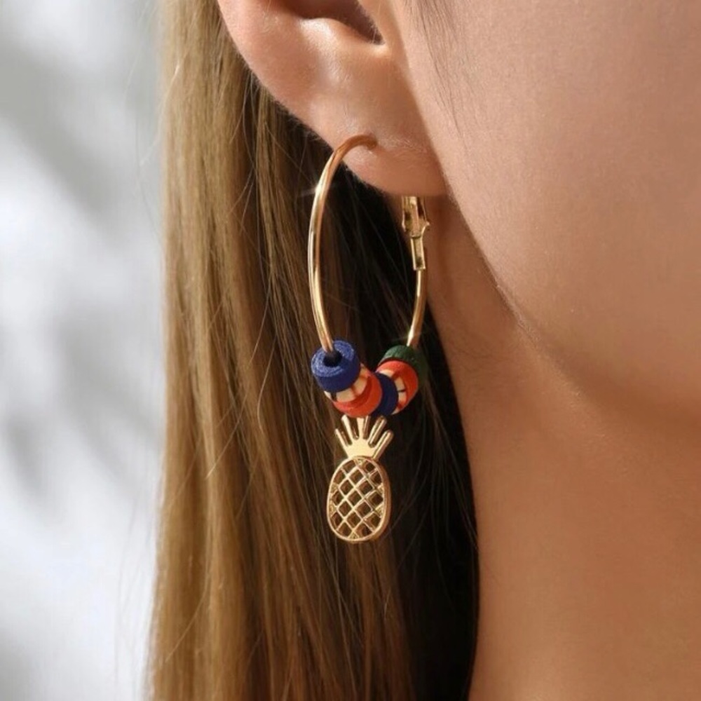 🍍 Pineapple Hoop Gold Earrings NWT